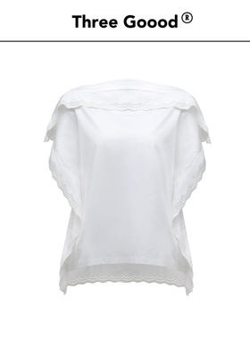 THREE GOOOD殷三吉 枕头套趣味感小众一字肩花边衬衫 SC230305