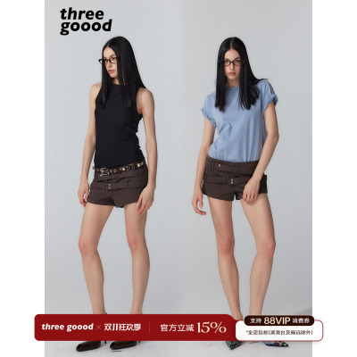THREEGOOOD双腰带超短裤显瘦