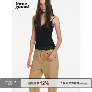 THREE 宫廷少女感 蕾丝拼接吊带上衣 温柔显瘦内搭 GOOOD殷三吉