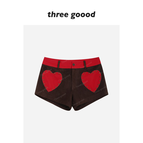 THREEGOOOD甜辣爱心麂皮短裤