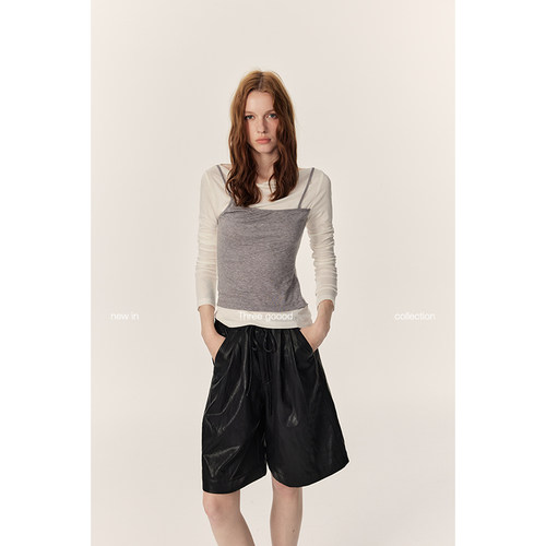 THREE GOOOD殷三吉 莱赛尔露肩设计修身吊带假两件打底衫