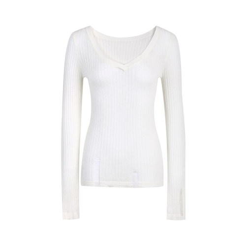 THREEGOOOD破洞感V领打底衫