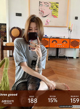 THREE GOOOD殷三吉动漫眼印花大版T恤小众不撞款宽松百搭新款短袖