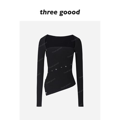 THREEGOOOD不规则方领长袖T恤