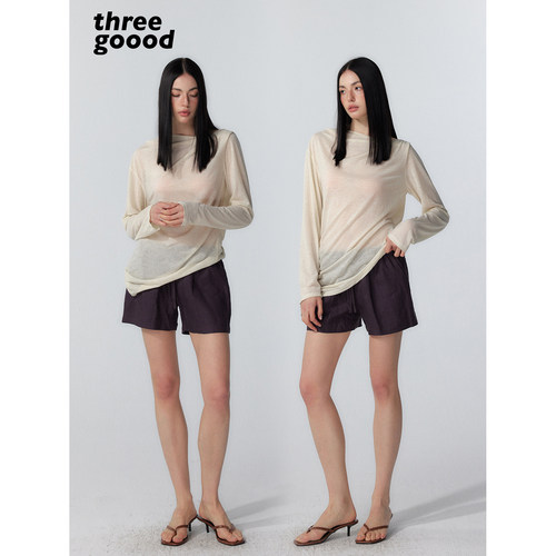 THREEGOOOD亚麻格子短裤透气