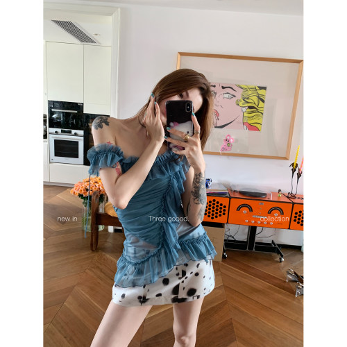 THREEGOOOD斜肩荷叶边显瘦T恤