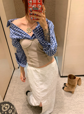 THREE GOOOD殷三吉 【不止与型】面料压皱半身裙+蓝色衬衫套装女