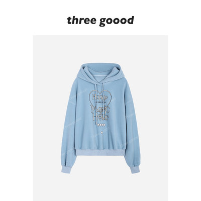 殷三吉蓝莓酒糖宽松连帽卫衣