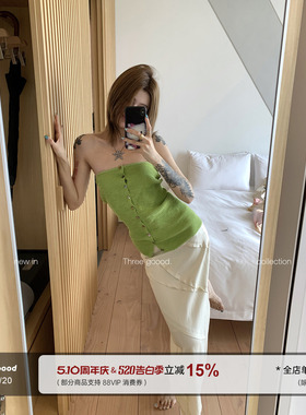 THREE GOOOD殷三吉莱赛尔亚麻多抽条拼接半裙 直筒开衩松弛半身裙