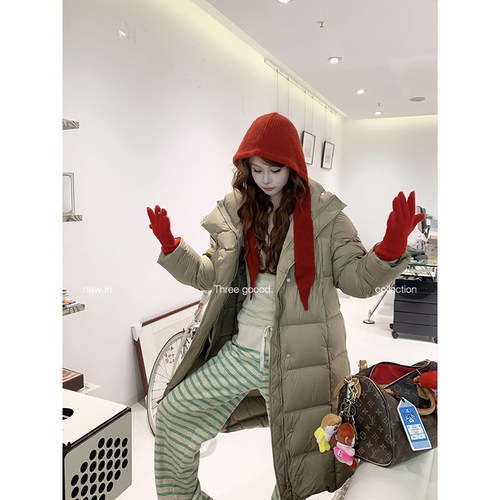 殷三吉90白鸭绒长款羽绒服