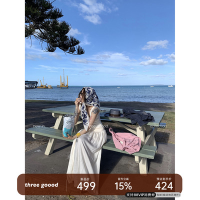 THREEGOOOD方领收腰吊带长裙