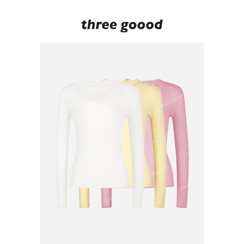 THREE GOOOD殷三吉 100美丽诺羊毛U领针织打底衫万能内搭