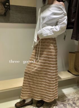 THREE GOOOD殷三吉 设计感格子蕾丝剪花长半身裙女2025春季新款