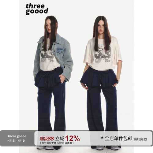 THREEGOOOD假两件抽绳裙裤