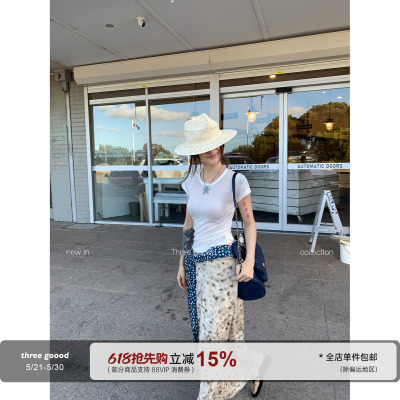 THREEGOOOD丝绒印花长半裙