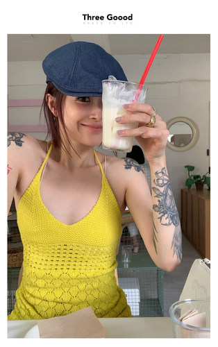 THREEGOOOD/三吉挂脖针织上衣