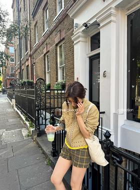 THREE GOOOD殷三吉 伦敦往事 复古英伦羊毛格子潮酷短裤