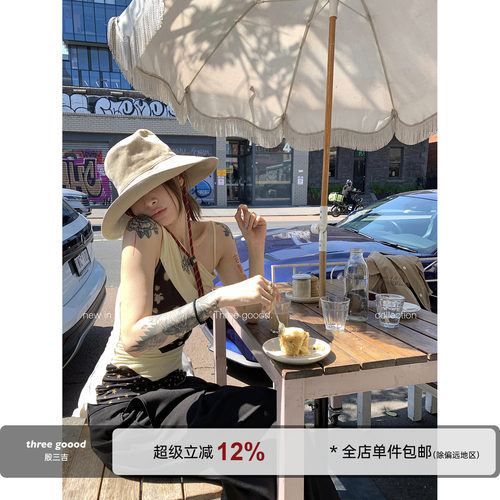 THREEGOOOD斜肩拼色打底T恤