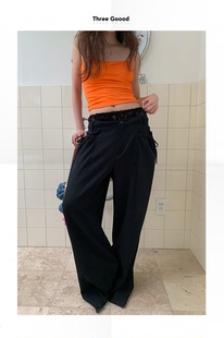 THREE GOOOD殷三吉 夏至未至时髦百搭通勤风蕾丝拼接裤子