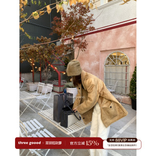 THREE GOOOD殷三吉 火焰复合皮毛一体麂皮绒双面两穿外套女冬大衣