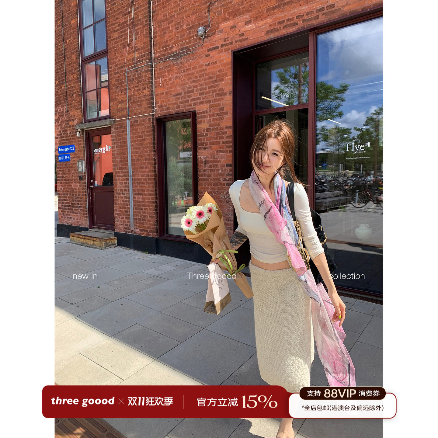 THREE GOOOD殷三吉 桑蚕丝水彩晕染涂鸦围巾小众韩版艺术感丝巾