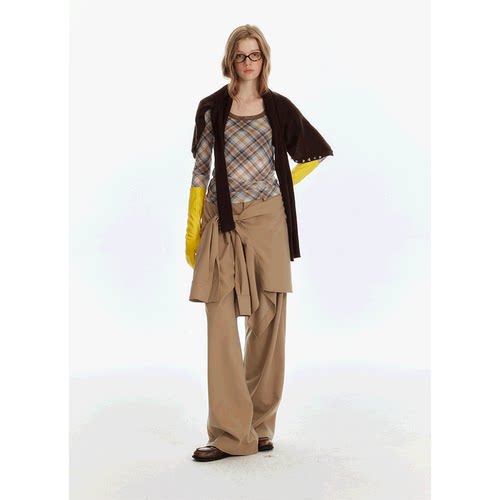 THREE GOOOD殷三吉 日落大道设计感绑带西装裤女新款休闲裤