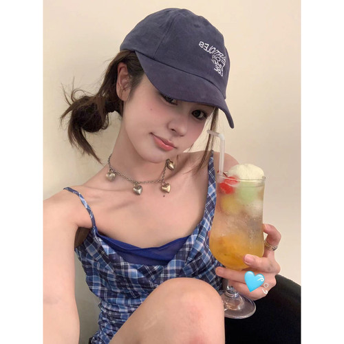 THREE GOOOD殷三吉 蓝调时光格子拼网纱连衣裙 DQ240118