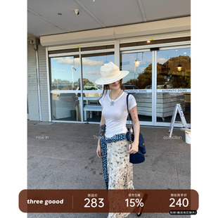 THREE GOOOD殷三吉 豹纹丝绒印花长裙 波点系带 松弛感度假半裙