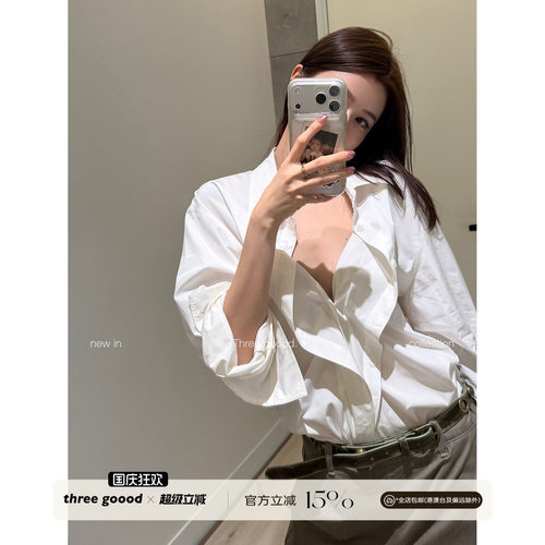THREE GOOOD殷三吉 莱赛尔高智感小众设计长袖外套休闲风宽松衬衫