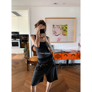 THREE GOOOD殷三吉 盛夏蜜语 罗纹针织U领蕾丝假两件撞色拼接背心