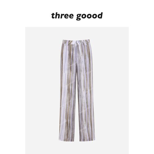 THREEGOOOD薄款显瘦条纹休闲裤