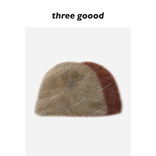THREE GOOOD殷三吉 浣熊毛绒帽子软糯毛茸茸时髦保暖冷帽包头帽