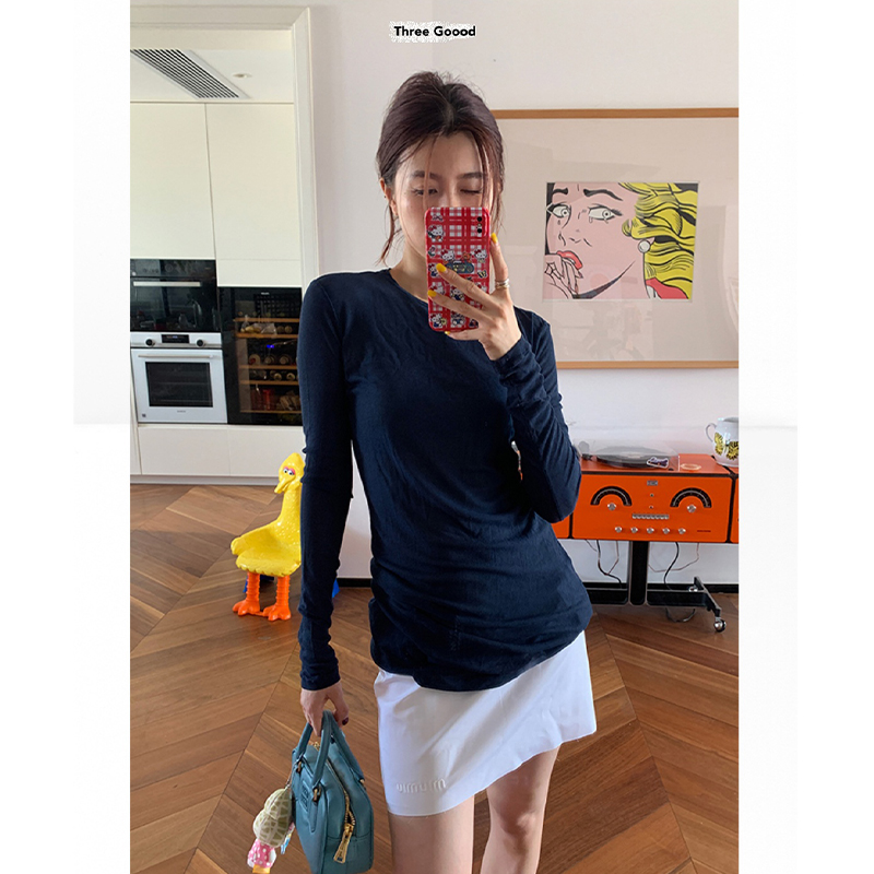 THREE GOOOD/三吉 无声荒岛绵羊毛圆领长袖T SST241003