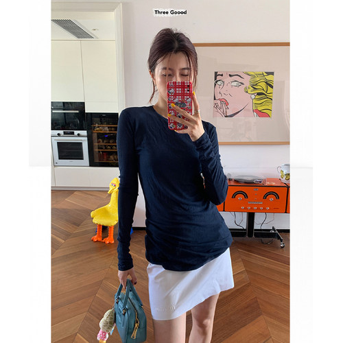 THREE GOOOD/三吉 无声荒岛绵羊毛圆领长袖T SST241003