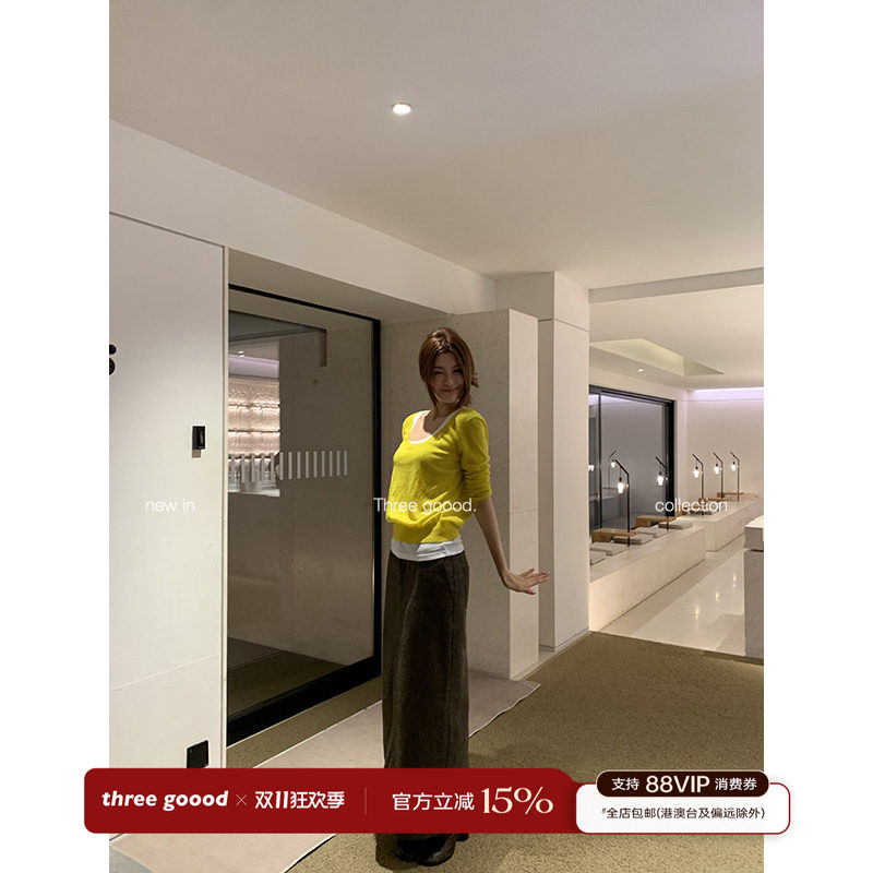THREE GOOOD殷三吉 30羊毛千鸟格格子毛呢直筒一步裙半身裙