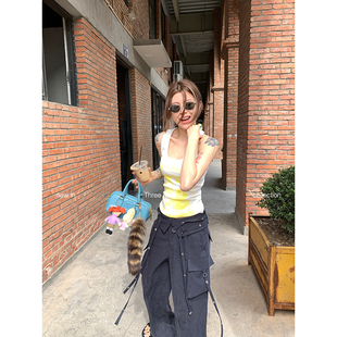 GOOOD殷三吉潮流印花针织背心撞色印花方圆领上衣 THREE