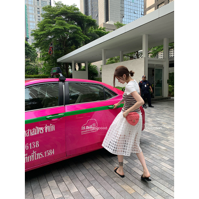 三吉格子网纱蓬蓬蝴蝶结半身裙