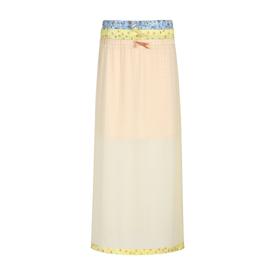 三腰头撞色层次感拼接印花半身裙