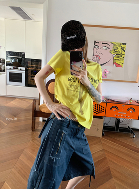 THREE GOOOD殷三吉 工装休闲中裤 多口袋设计感显瘦百搭五分裤女