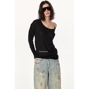 莱赛尔U领链条露肩长袖 碧落莹星 上衣 GOOOD殷三吉 THREE