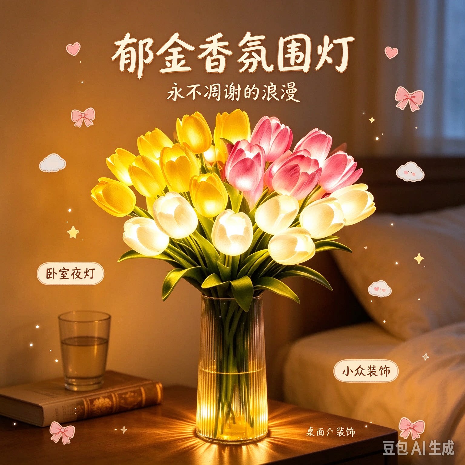 郁金香氛围灯卧室床头小夜灯仿真花束灯生日礼物闺蜜浪漫实用礼品