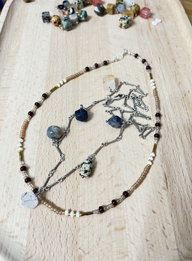 多戴法复古天然石串珠项链小众设计毛衣链进口小众米珠锁骨链