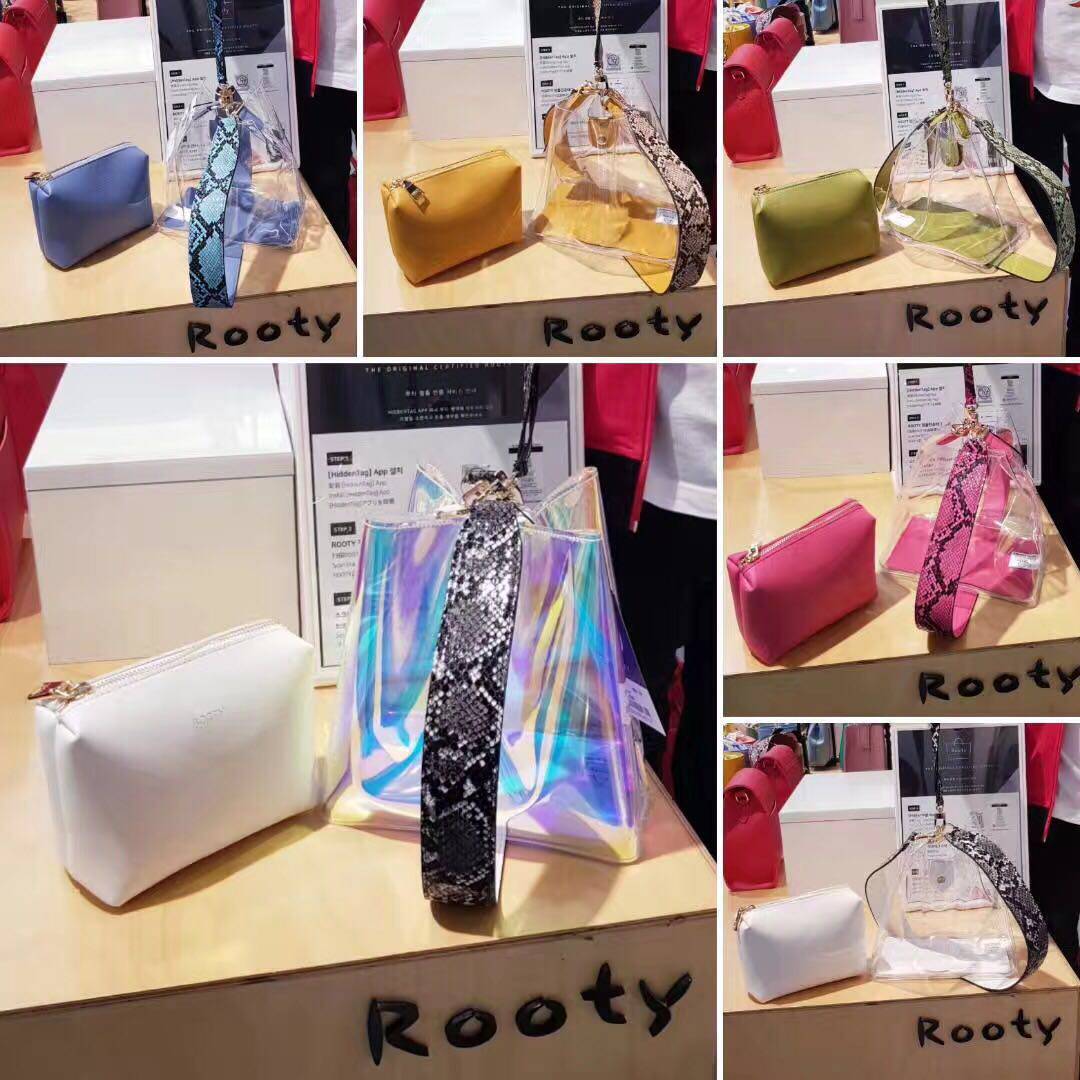 韩国东大门新款 Rooty拼色双拼 包包糖果色流苏包 子母包水桶包