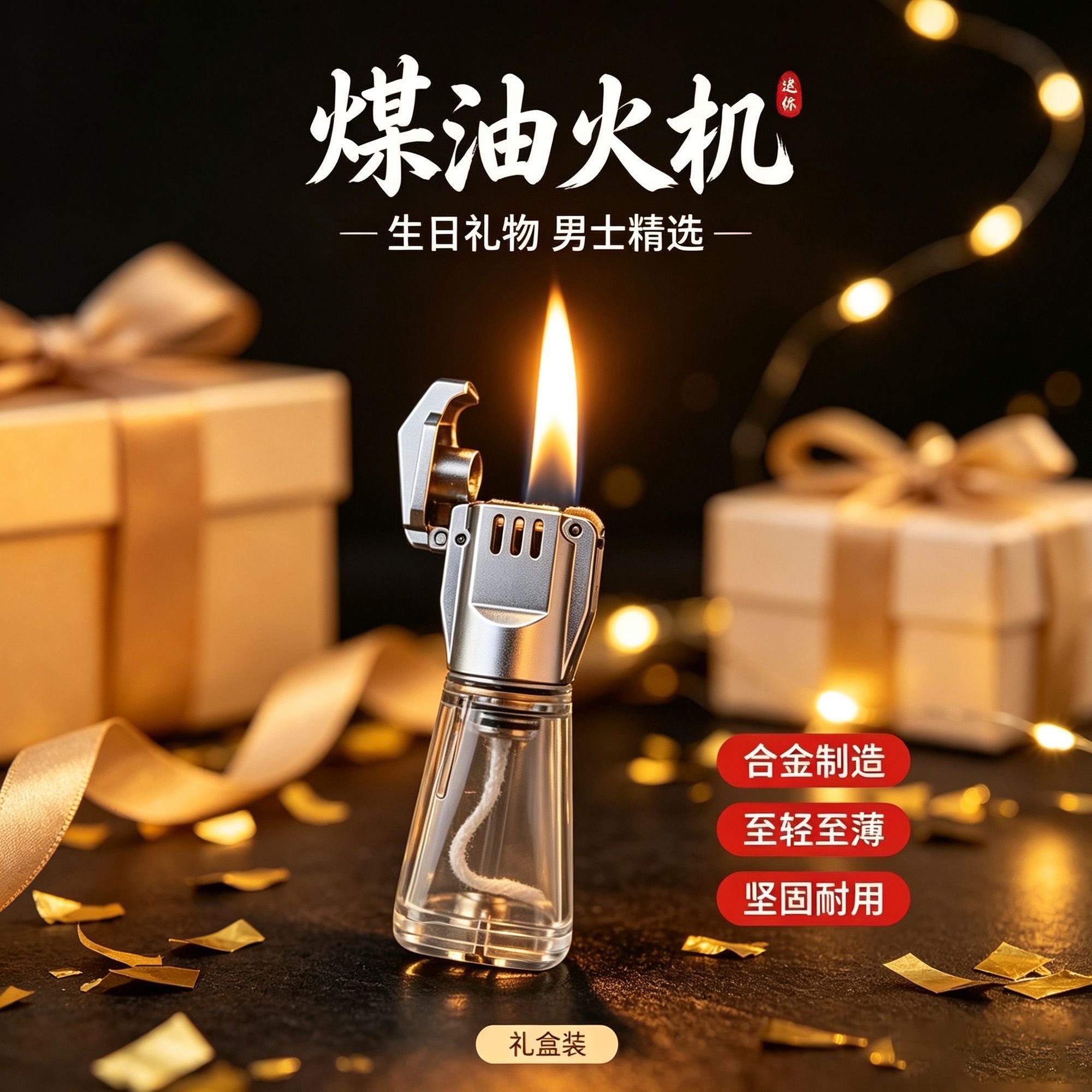 新款透明可视油仓煤油打火机大容量合金复古老式砂轮点烟器送男友