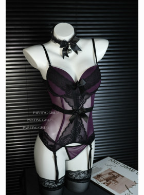 郑大嘻~娇欲陷阱·紫色V领网纱女性感束腰马甲显瘦内衣内搭显胸