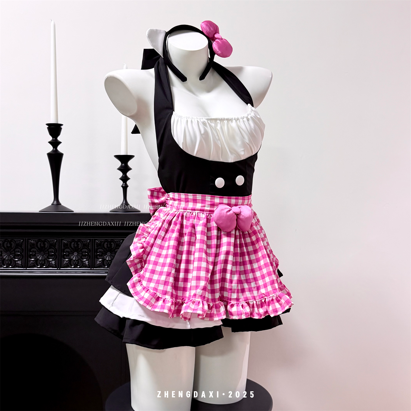 可爱kt猫粉嫩女仆cos制服套装