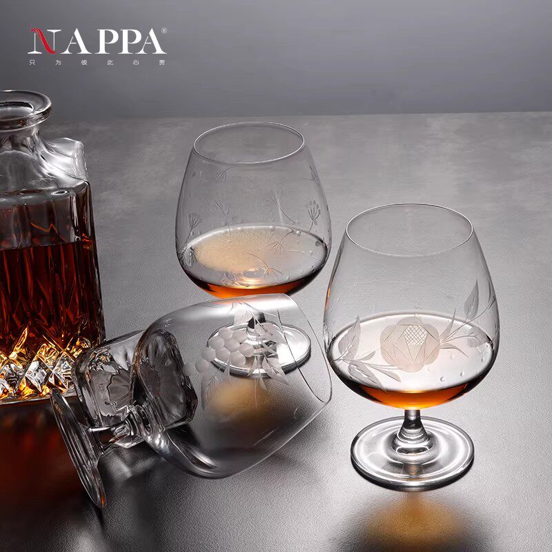 NAPPA 水晶刻花白兰地杯酒杯 矮脚红酒杯洋酒杯 干邑杯 马爹利杯