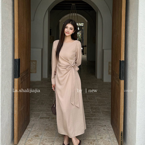 LS 法式优雅气质系带连衣裙广州十三行2026早秋新款女装裙子23521