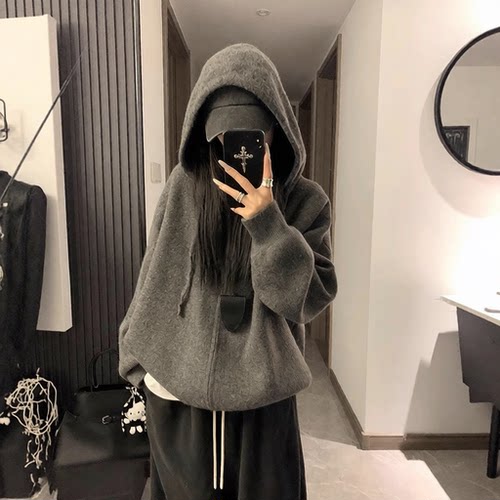 YOLO SHOP 【自留实穿派】韩系慵懒风宽松显瘦连帽拉链毛衣外套女