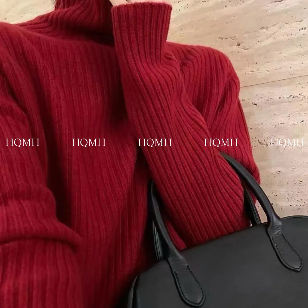 PANDA-韩版慵懒风坑条软糯舒适显瘦保暖毛衣（含100羊毛）19621